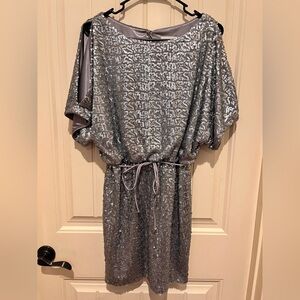 Xscape Silver Sequin Mini Dress Womens Size 8 EUC Holiday NYE Party Dress Vegas